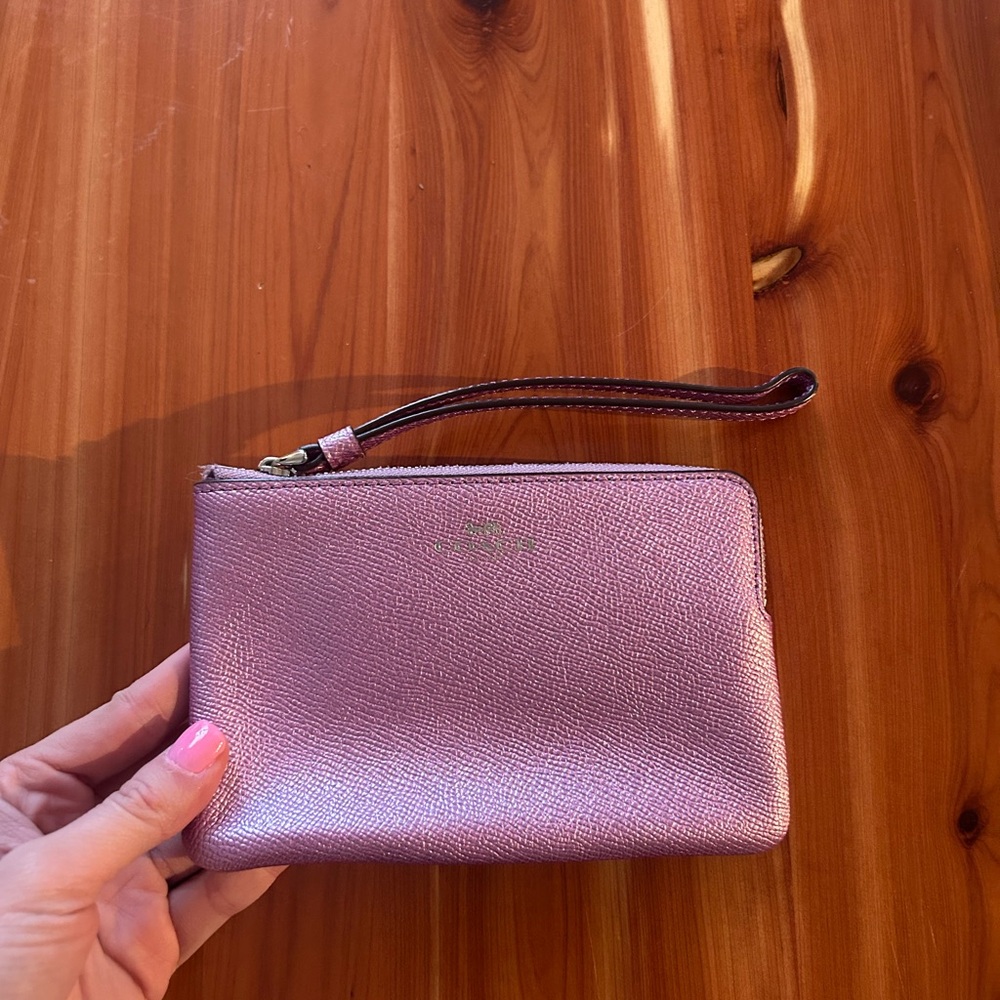 Coach Pink Metallic Wristlet Clutch